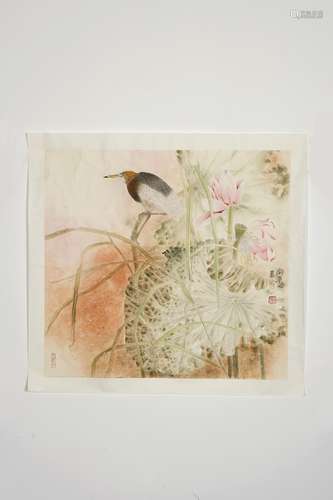 Chinese Painting By Wu Shangqing, Bird On Lotus