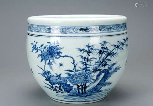 Chinese Blue And White Scroll Pot