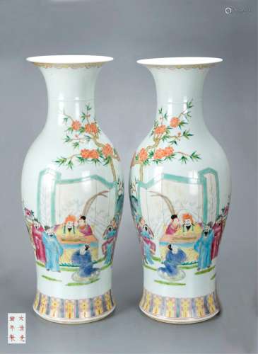 Pair Of Chinese Famille Rose Guanyin Vase