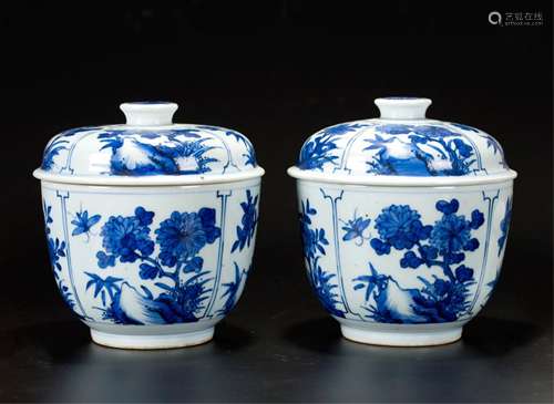 Pair Of Chinese Blue And White Cover Jar