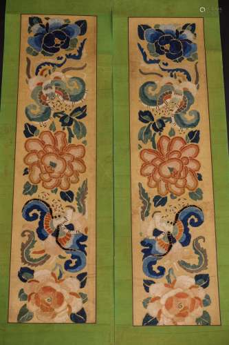Chinese Flower Silk Embroidery, Pair