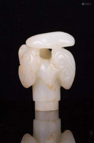 CHINESE WHITE JADE CARVED RUYI FINIAL