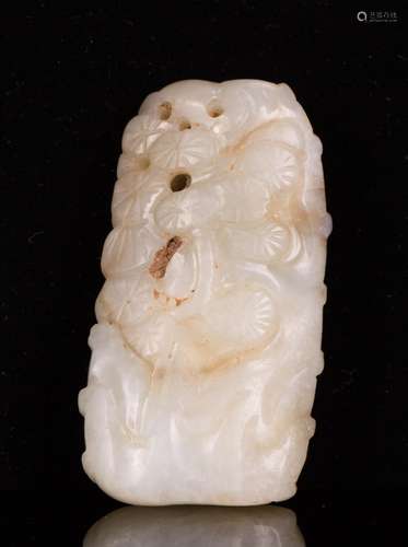 WHITE JADE TOGGLE OF PINES BAMBOO AND PLUM