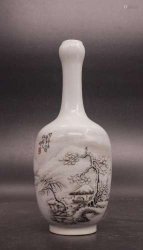 Chinese Qianjiang Porcelain Vase, He Xuren