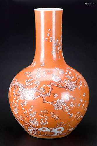 Chinese Coral Red Glazed Bottle Vase