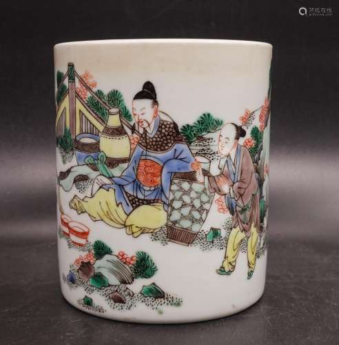 Chinese Wucai Porcelain Brush Pot