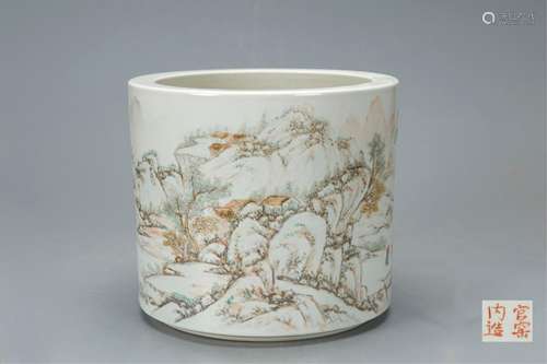 Chinese Painted Porcelain Brush Pot, Qianan