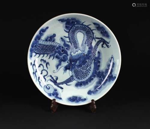 Blue and White Dragon Plate Qing Dynasty Yongzheng Period