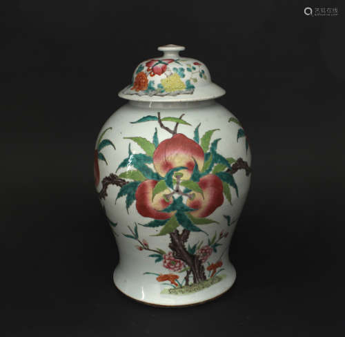 Famille Rose Decorated Peach Jar Late of Qing Dynasty