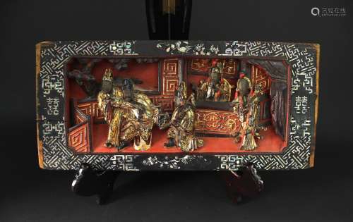 Mother of Pearl Inlay Carved with Story Board Qing Dynasty
