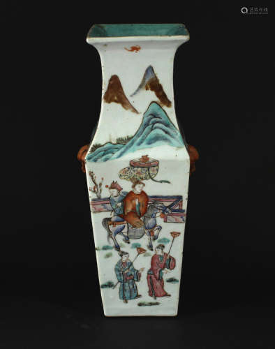 Famille Rose Traditional Story Square Vase Daoguang Period