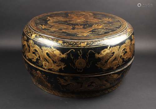 Black Lacquer with Gold Dragon Design Big Box Qing Dynasty
