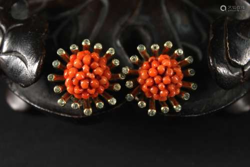 Pair of Red Coral Flower Design Earing