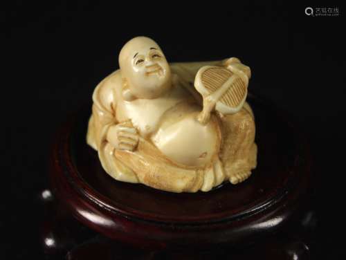 Japanese Ivory Carved with Buddha Decoration Meiji Period