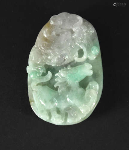 Jadeite Carved with a Dragon and Horse Playing Piece