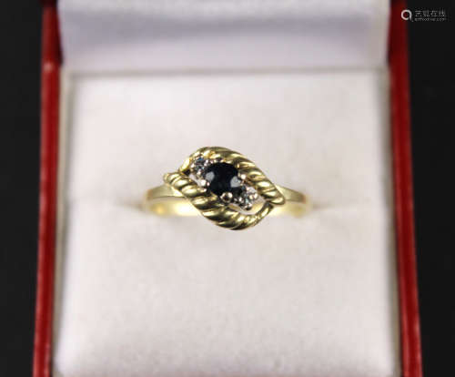 Inlaid Sapphire 14K Gold Ring