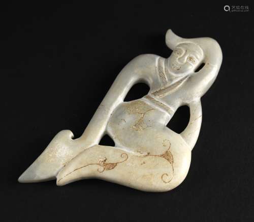 Ancient Jade Carved with Lady Pendant Han Dynasty Period