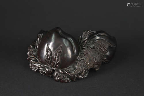 Zi-Tan Carved Deer&Peach Paperwerght Late of Qing Dynasty