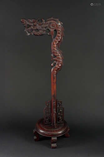 Rosewood Carved with Dragon Lamp Holder