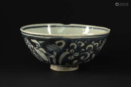 Blue&White Crane Flowers Bowl Early in the Ming Dynasty