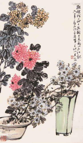 吴茀之 1962年作 花卉 立轴 设色纸本