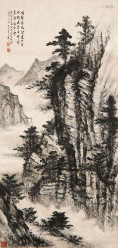 黄君璧 1968年作 山水 立轴 水墨纸本