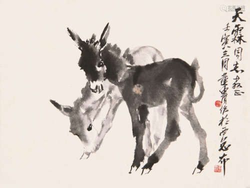 黄胄 1962年作 双驴 立轴 水墨纸本