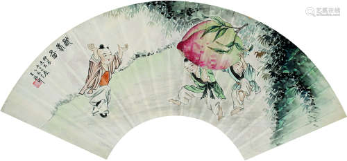 王瑶卿 献寿图 设色纸本 镜框