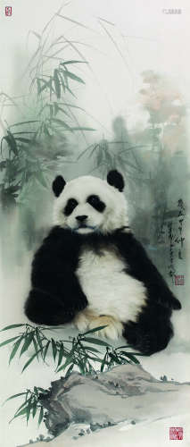 王申勇 熊猫 设色纸本 镜框