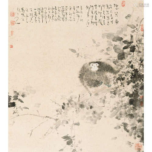 刘万鸣（b.1968）听风图纸本设色立轴2001年作