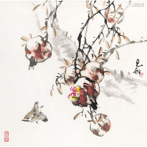 阮克敏（b.1944）石榴纸本设色镜片