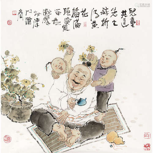 曹留夫（b.1947）儿童共道纸本设色镜片2010年作