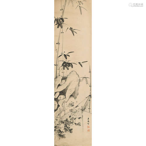 周铁珊（1862-1936）竹菊图纸本水墨立轴