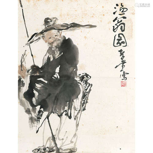 李孝萱（b.1959）渔翁图纸本设色镜片