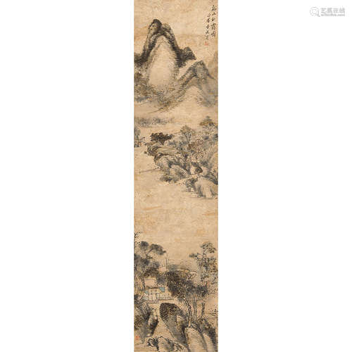 李流芳（1575-1629）溪山秋霭图纸本设色镜心