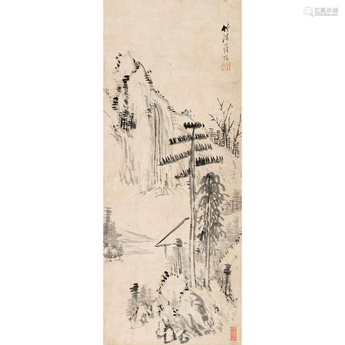 罗牧（1622-1705）空山疏韵纸本水墨立轴