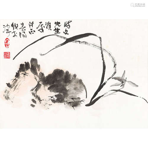 霍春阳（b.1946）兰石图纸本设色镜心