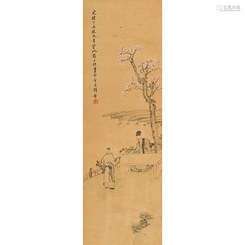 张士保（1805-1878）赏菊图纸本设色立轴1877年作