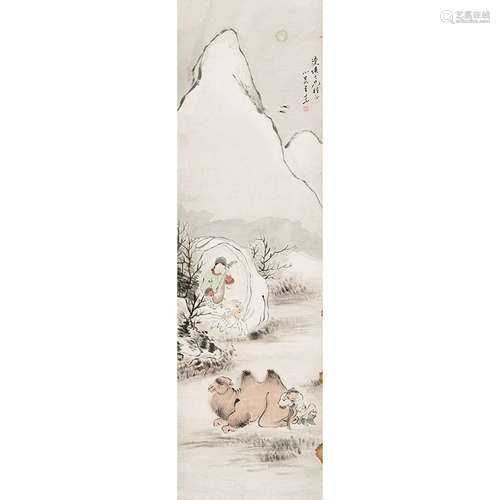 王素（1794-1877）人物纸本设色立轴