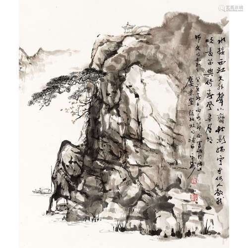 刘止庸（1910-1996）水楼西江纸本设色镜心1983年作