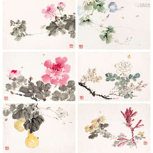 萧朗（1917-2010）花卉小品纸本设色托片