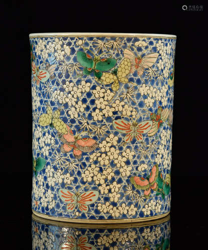 Japanese Porcelain Brushpot with Butterfly Scene