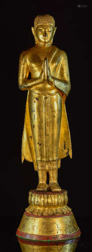 Antique Burmese Bronze Buddha with Gold Lacquer