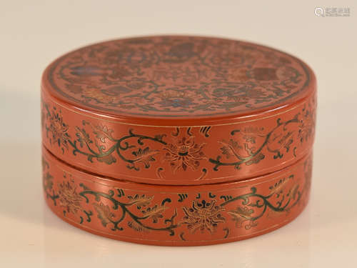 Chinese Round Lacquer Box with Incised Decoration