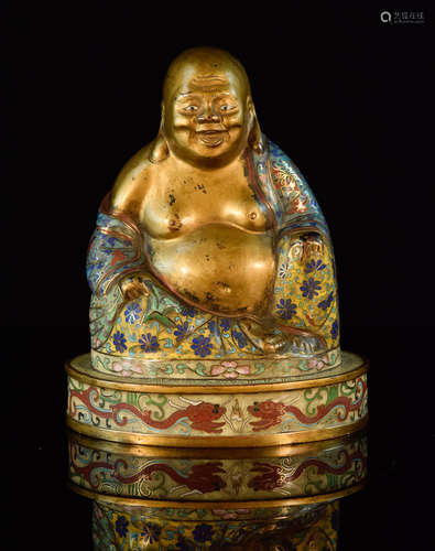 Chinese Cloisonne Happy Buddha on Stand