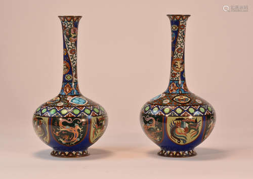 Pair Japanese Cloisonné Gimbari Vase