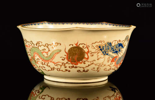 Japanese Satsuma Bowl with Dragon Motif