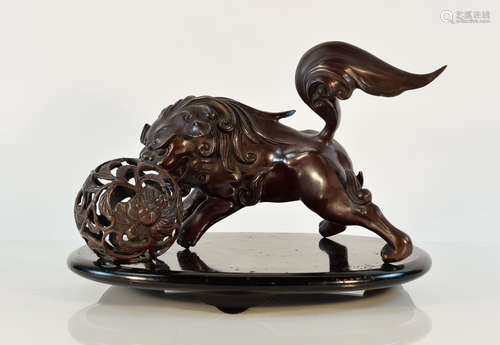 Japanese Bronze Foolion with Ball