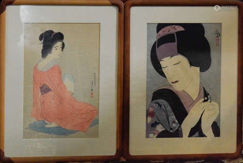 Two Japanese Woodblock Pring - Geisha