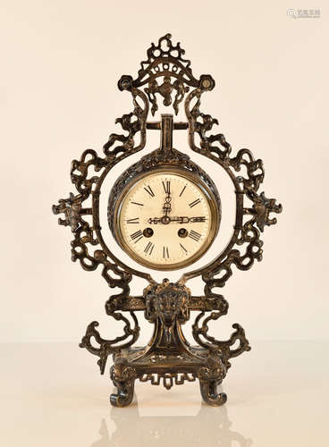 French Silver Bronze Clock of Asian Influence